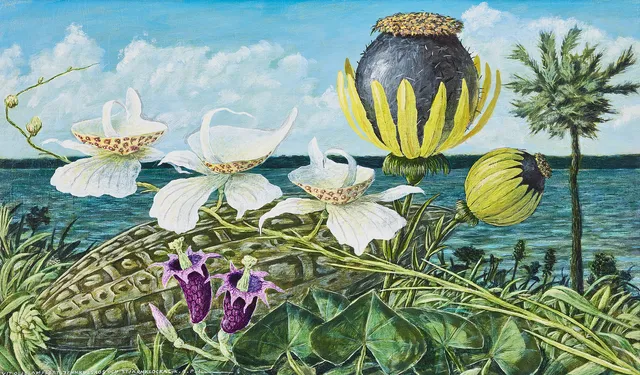 KARL AXEL PEHRSON. "Tennkulsros och Stjärnklocka", olja på duk, 42 x 72 cm.