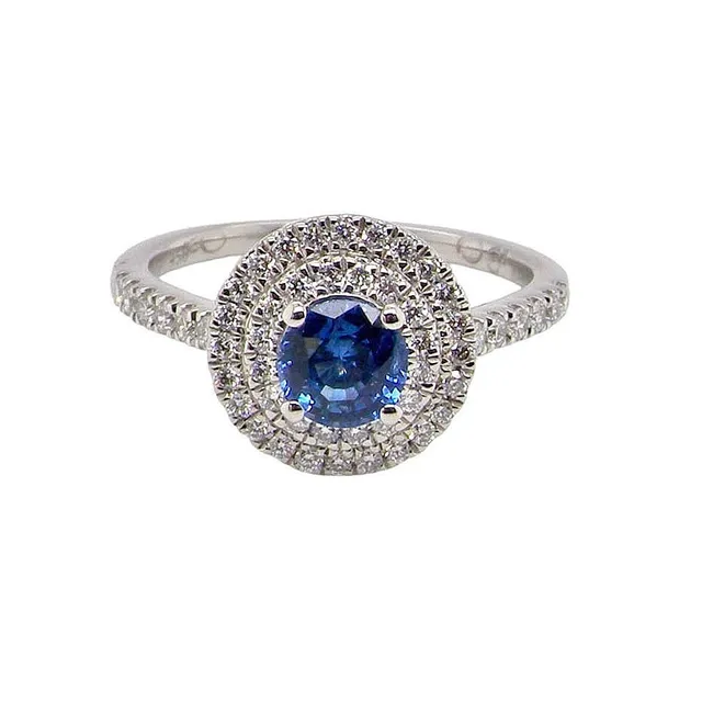 PLATINUM SAPPHIRE & DIAMOND RING.