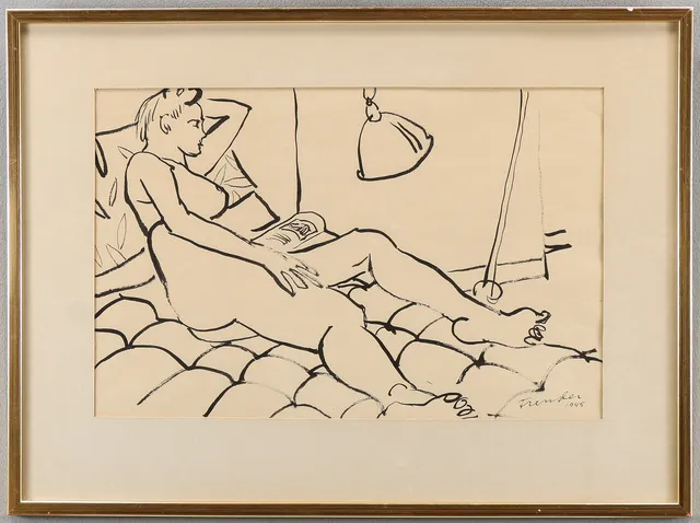 HELGE FRENDER. Teckning, signerad 1945.