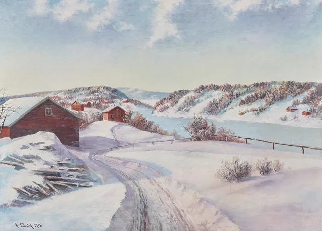 ANSHELM DAHL. OLJEMÅLNING, Vinterlandskap, Signerad Daterad 1918, duk.