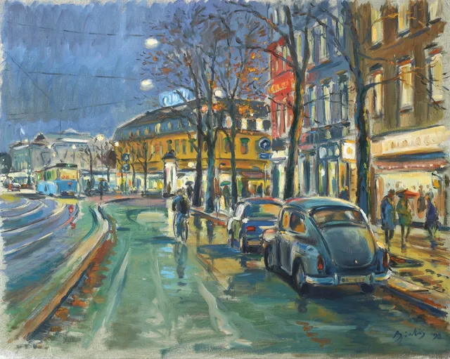CARL BJERKÅS. "Höstkväll", olie på lærred, signeret, indrammet, Sverige, 1998.