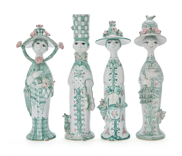 “The Four Seasons”. Four earthe figures modelled as female figures. Decorated with green-glazed decoration on a light grey base. Signed monogram, 2006 and 2010, and resp. M20, M21, M22 and M23. H. 32–34 cm. (4)