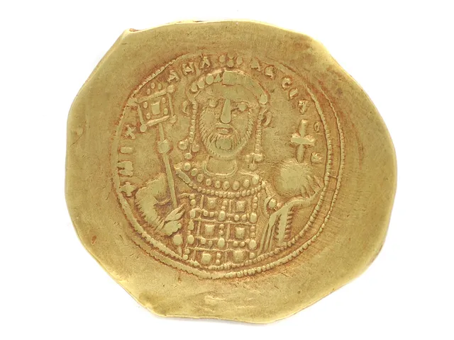 MYNT, guld, Hyperpyron, Bysantiska Riket, 1071-1078, Michael VII Doukas, präglad i Seyphate, kvalité ca 1/1+, 26×28 mm, vikt 4,3 g.