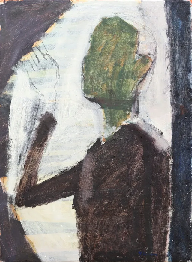 YVONNE LARSSON (FÖDD 1958). Man i profil, olja på duk, signerad.