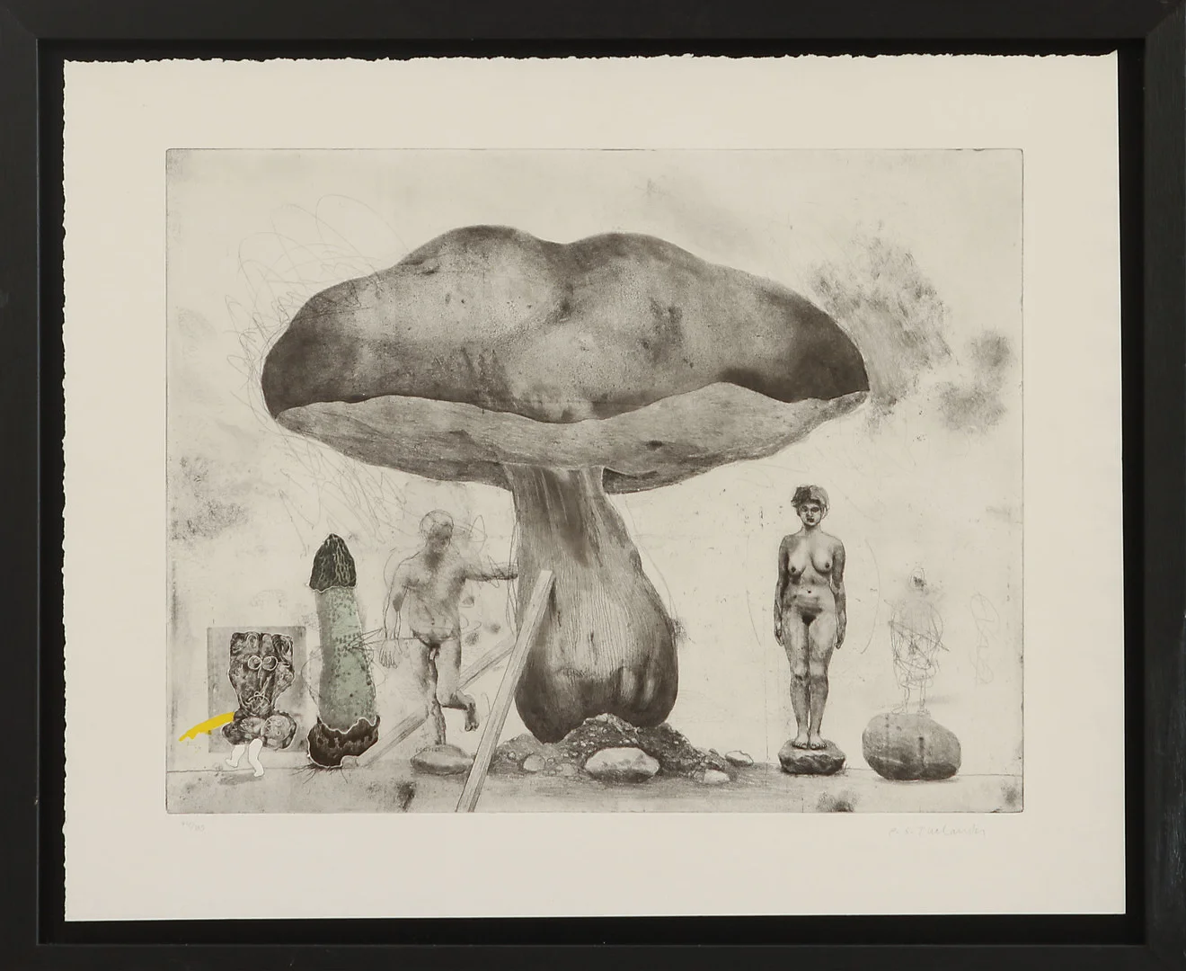 PÄR GUNNAR THELANDER. Komposition med svamp och figurer, färgetsning, signerad och numrerad 74/100. — Engravings & Prints — Göteborgs Auktionsverk