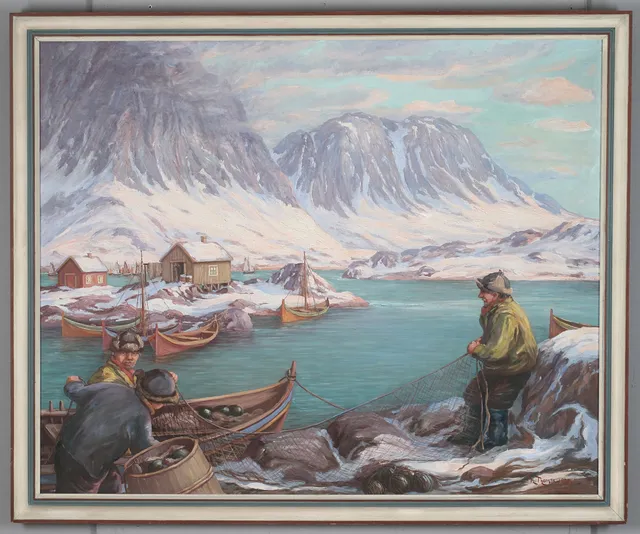 HARRY THOMSE. Fiskare, Lofoten, olja på pannå, signerad och daterad 1938.