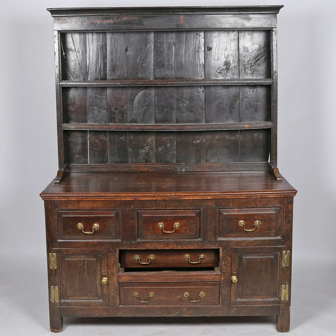 A 18TH CENTURY AND LATER OAK DRESSER AND RACK. — Cupboards, Cabinets & Shelves — Bishop & Miller