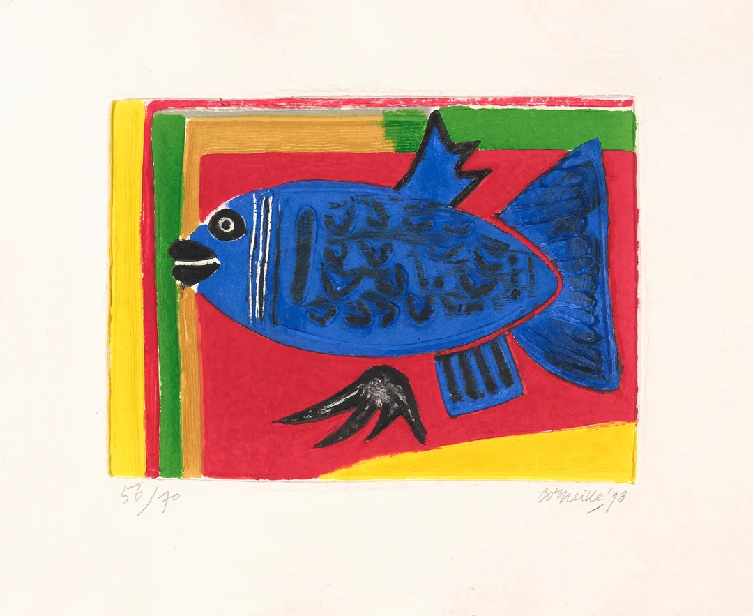 Corneille, Guillaume — "Le poisson bleu" 1998 — Kunst/Grafikk — Blomqvist