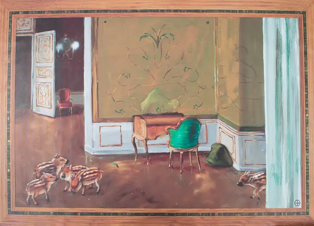 ERNST BILLGREN. EFTER. Besök hemma, screentryck på duk, "Premiär", ur Ikeas Art Event-serie, 2006, Signerad, numrerad 993/1000.