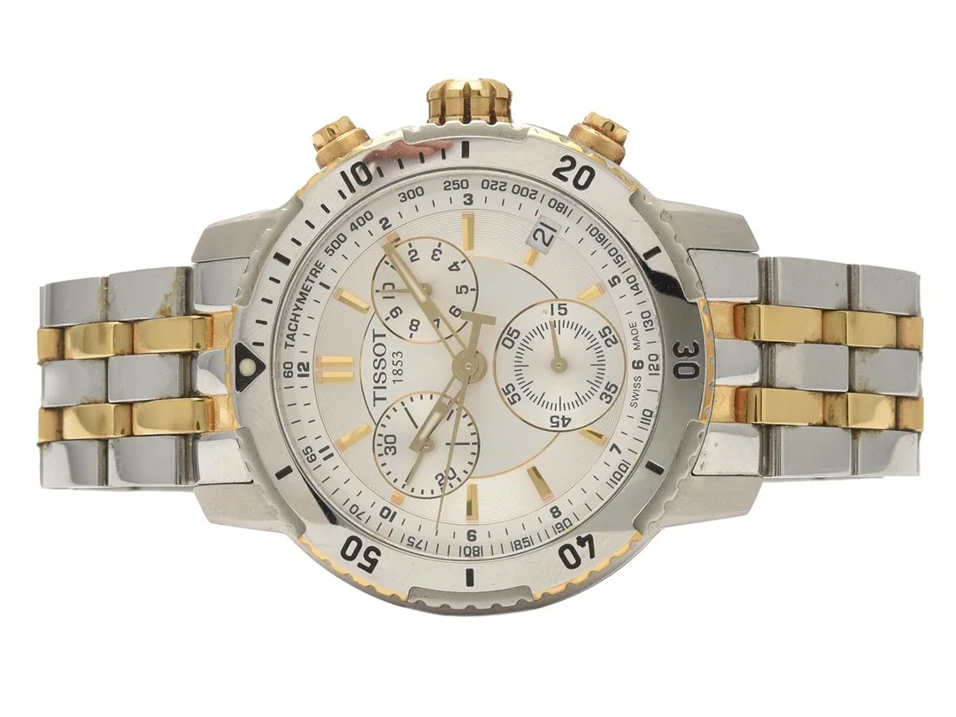 Tissot PRS200, stål, quartz (batteribyte behövs), 42mm, kronograf, datum, safirglas, länk i stål viklås, ref: T067417A snr: 14BC0572939, manual och box — Klockor/Tissot — Kaplans
