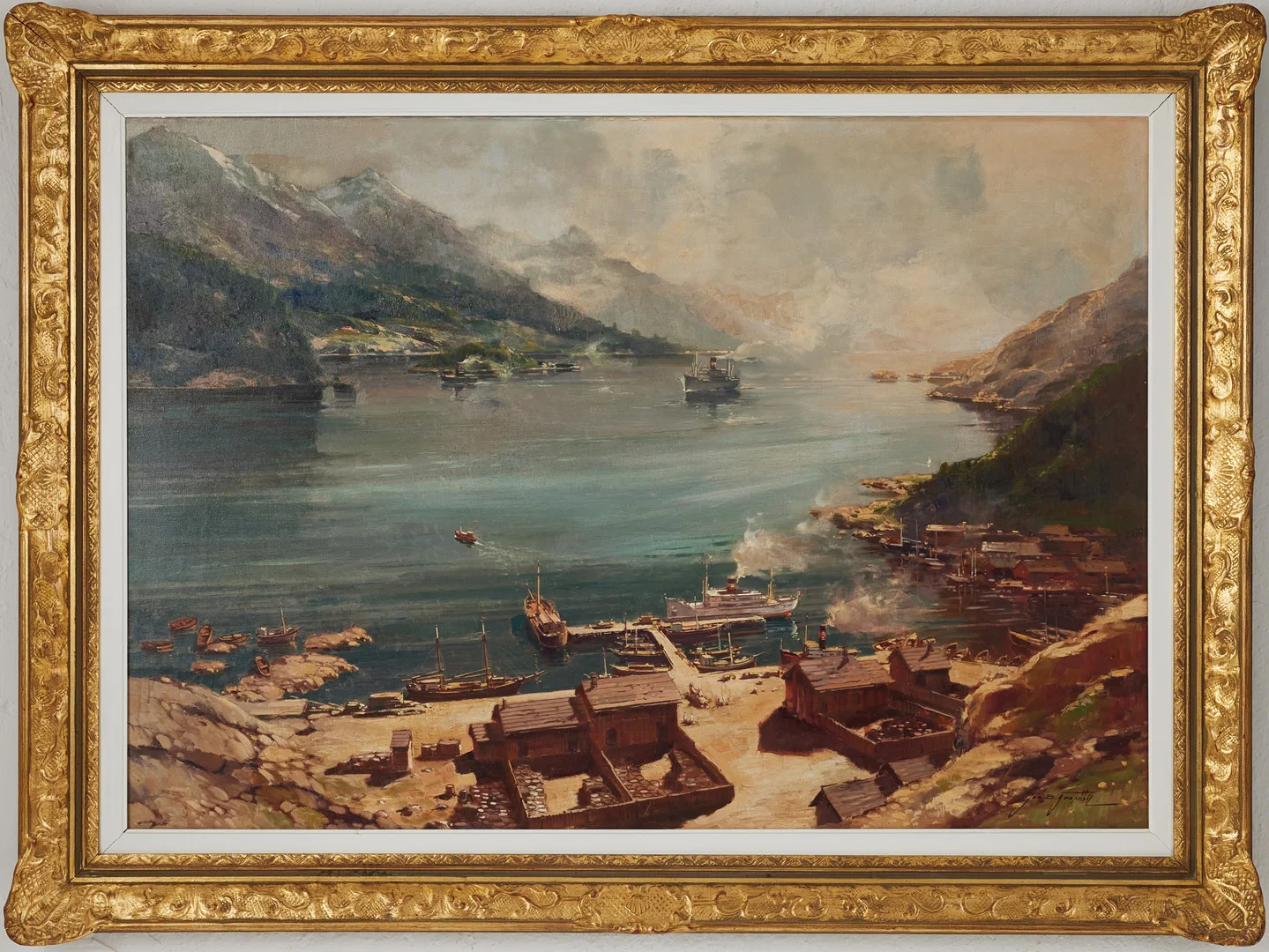JAN BOHUMIL POSPISIL (1898-1968). Fjordmotiv med båtar, olja på duk. — Paintings — Stockholms Auktionsverk Magasin 5