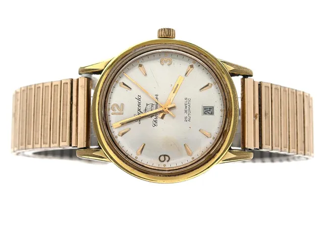 Lagonda Chronometer Automatic Ø35mm, stål/boublé, datum, nr: 317537, 337462, flexlänk 19-28cm