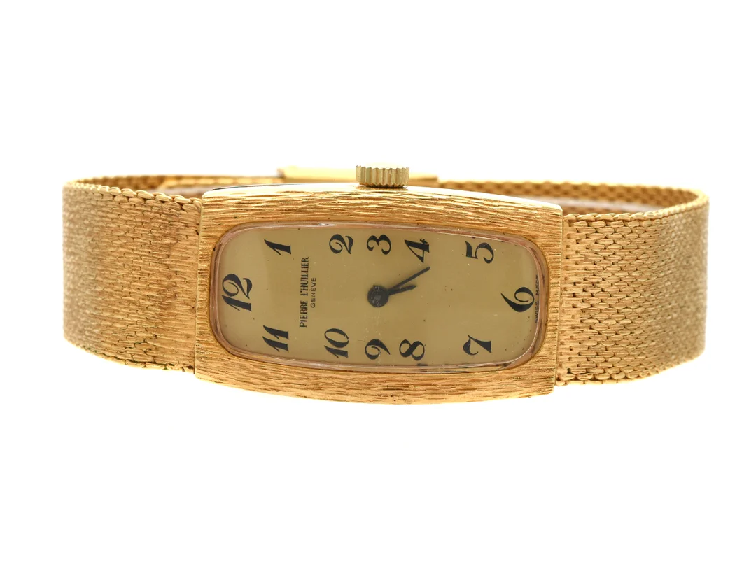 PIERRE L´HUILLIER, Genève, damur, 19,5 x 33 mm, Cal ST 69-21, Boett nr. 424, doublé (10 micron), manuell, plexiglas, skadad urtavla, defekt, integrerad länk (skadad), ca 1970. — Klockor/Övriga klockor — Kaplans