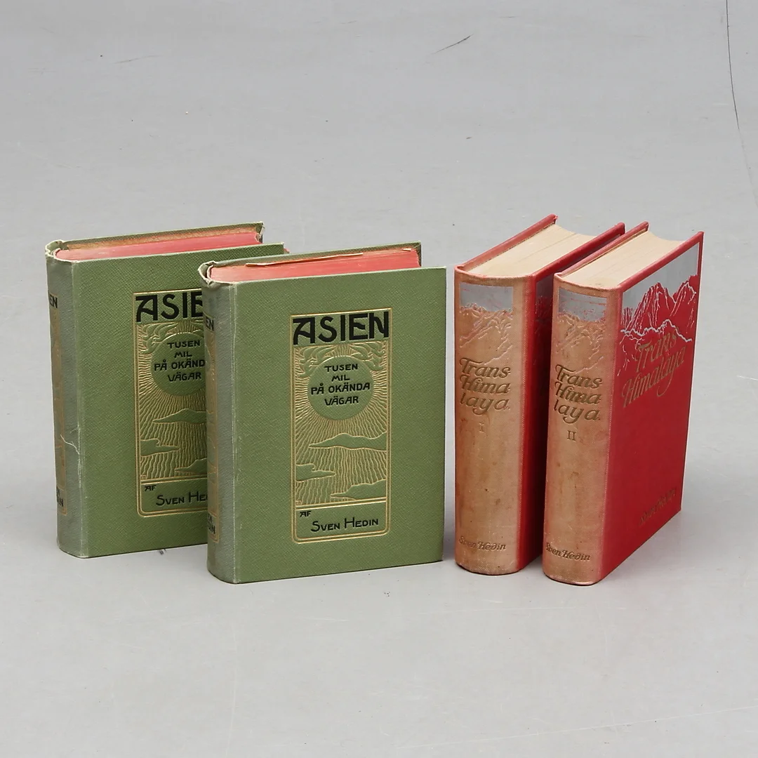BÖCKER, 4 st, Sven Hedin, Asien I & II, samt Trans-Himalaya I & II, Albert Bonniers förlag 1903 samt 1909. — Books, Maps & Manuscripts — Auktionshuset Kolonn