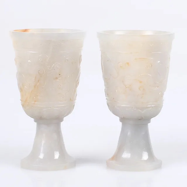 STEMCUPS, ett par, jade, Qing dynastin, Kina.