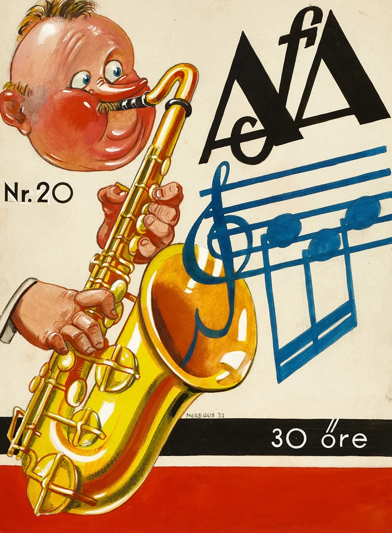EINAR NORELIUS (1900–1985). Förlaga till tidningsomslag "Afa", blandteknik, signerad och daterad "32". — Paintings — Crafoord Auktioner Stockholm