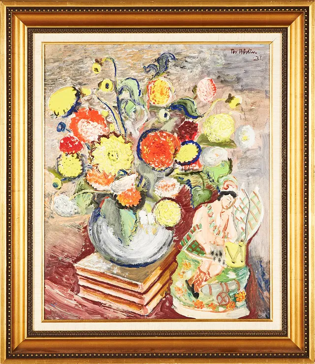 TOR HÖRLIN. Blomsterstilleben, Olja på pannå, Signerad och daterad 1931.
