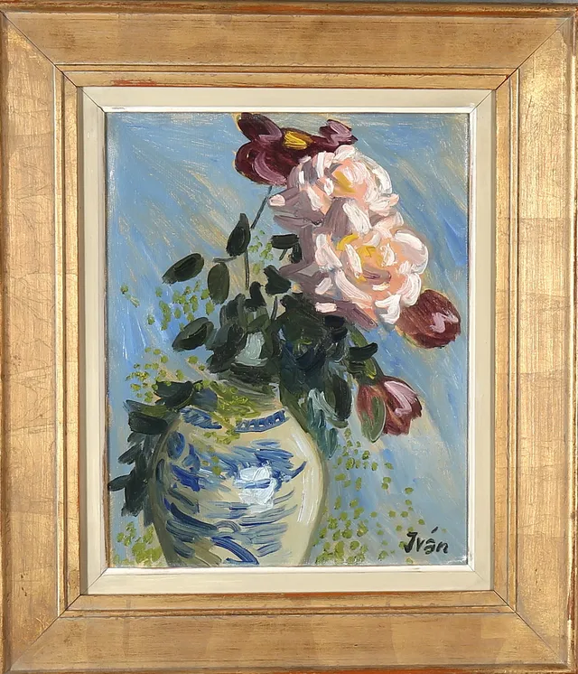 IVAN GRÜNEWALD. Blomsterstilleben, olja på duk, signerad.