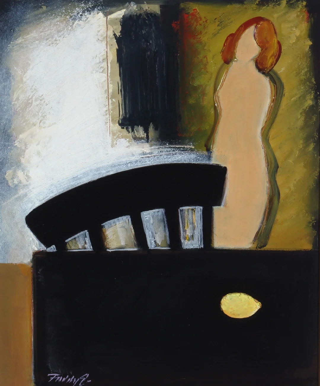 Freddy Eriksen. Interior with figure, chair and table. Oil on canvas — Paintings and sculptures/Modern pictorial arts — Lauritz