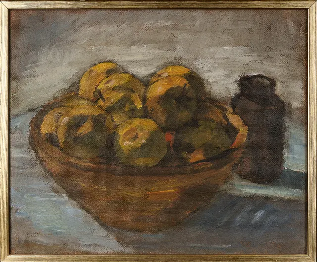 JEAN RAGNAR. Olja på pannå, Fruktstilleben, Signerad.
