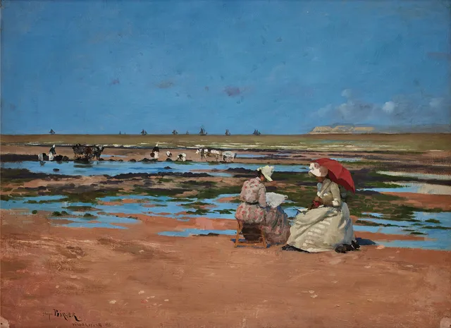 HUGO BIRGER (1854-1887). "Två damer på plagen, Villerville".