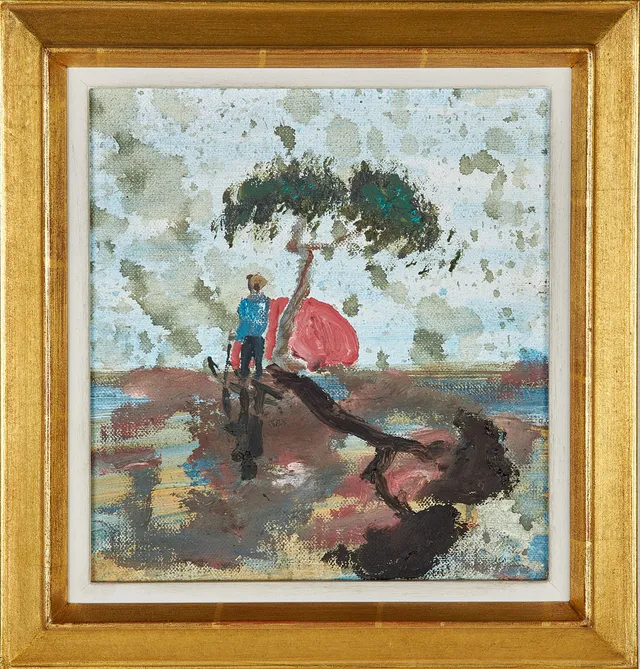 HANS WIGERT. "Flygfältstallen", olja på duk uppspänd på trä, signerad samt daterad 1965 a tergo.