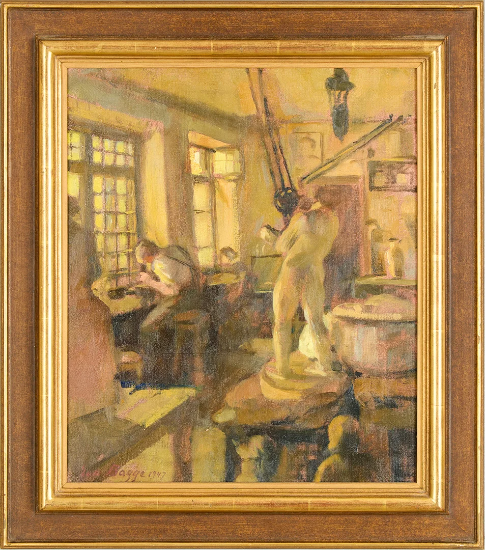 EVA BAGGE. Ateljéinteriör, olja på duk, signerad och daterad 1947. — Paintings — Uppsala Auktionskammare