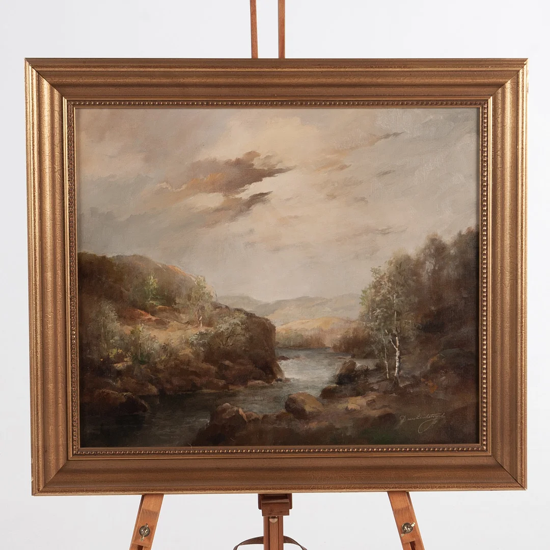 DAN LINDSTRAND. Skogsbild med vatten, olja på duk, sign. — Paintings — Laholms Auktionskammare