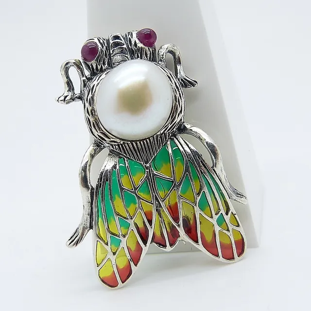 RUBY-SET FLY PENDANT / BROOCH.