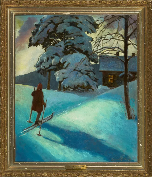 Sinding, Sigmund — Vintermotiv med skigåer