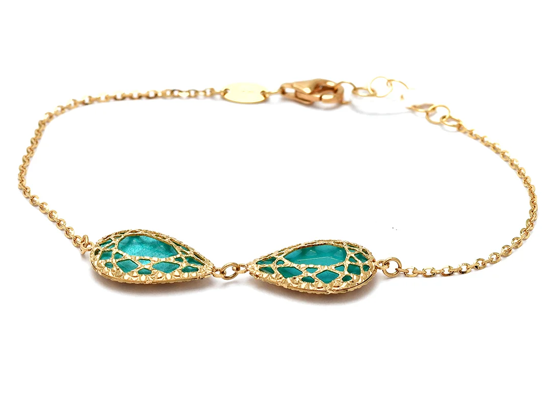 Armband Fantasilänk 18K med integrerade hängen med gröna stenar 19cm 4,1g — Smycken/Armband — Kaplans
