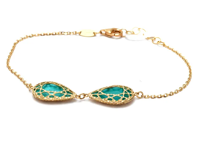 Armband Fantasilänk 18K med integrerade hängen med gröna stenar 19cm 4,1g