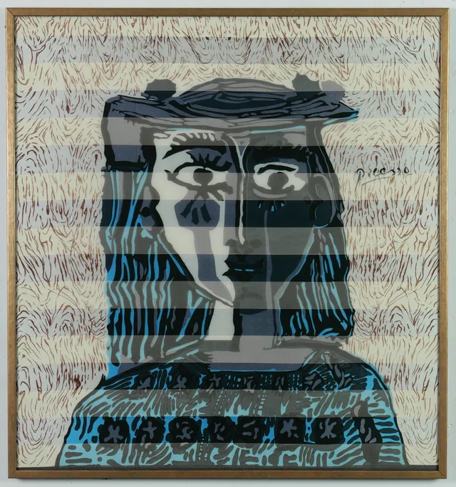 AFTER PABLO PICASSO. WOMAN IN HAT ON SILK.