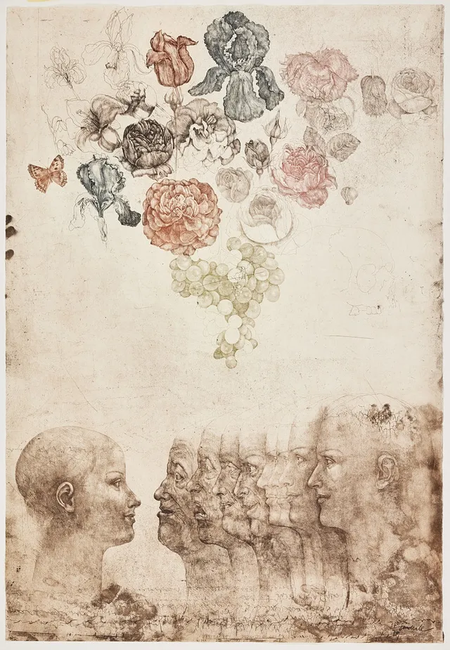 JIRI ANDERLE. "Vanitas V". Soft ground etching and drypoint in colours, 1983, on Van Gelder Zonen wove paper, signed and numbered 57/70.