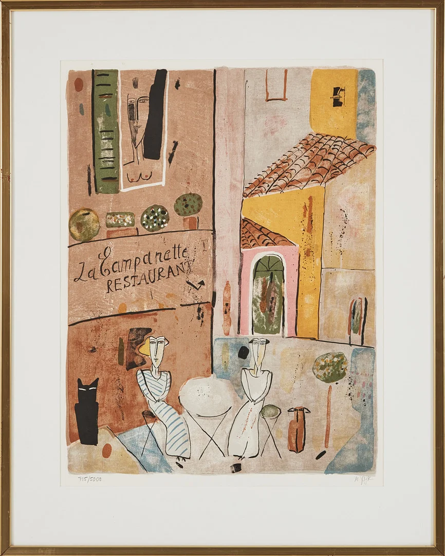 MADELEINE PYK. Figurkomposition, signerad och numrerad, färglitografi. — Engravings & Prints — Stockholms Auktionsverk Magasin 5