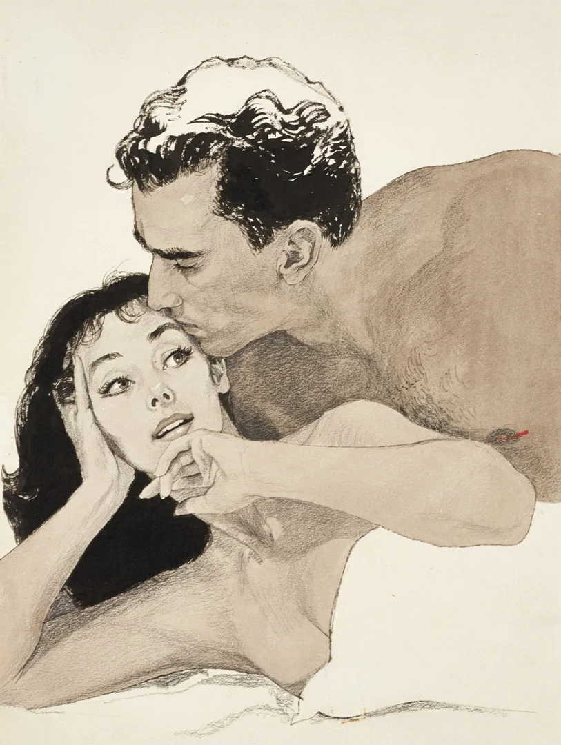 GERD MILLER (1925-1988). Tillskriven. Kärlekspar, tuschlavering och blyerts på papper. — Paintings — Crafoord Auktioner Stockholm
