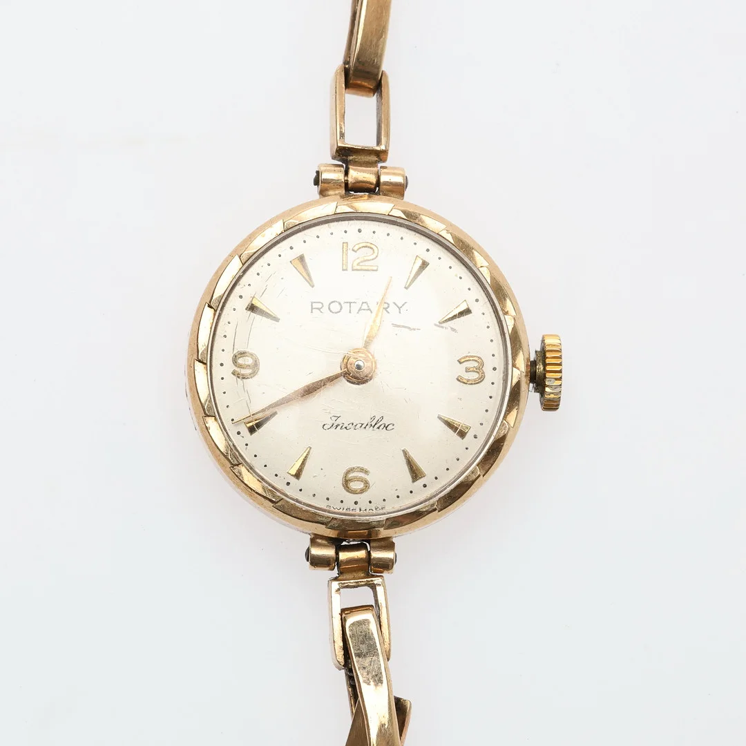 9CT GOLD LADY'S ROTARY WRIST WATCH AND SPRUNG STRAP, WEIGHABLE METAL 7.98 GRAMS, GROSS 15.14 GRAMS. — Wristwatches — Young's Auctions