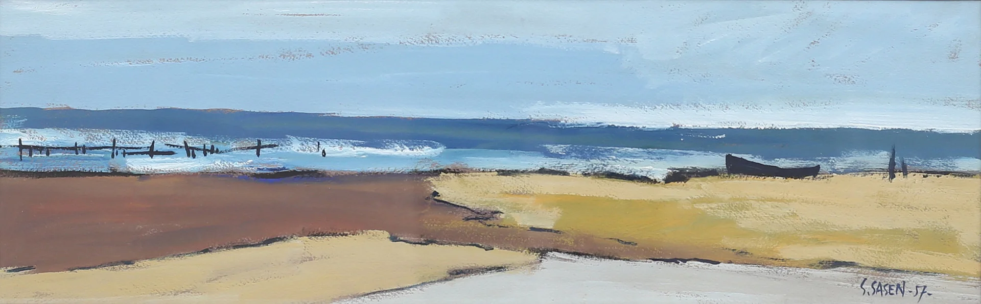 STIG SASEN (ANDERSEN). Kustlandskap, olja på pannå, signerad S Sasen och daterad -57. — Paintings — Garpenhus Auktioner