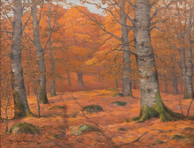 WILHELM DAHLBOM. Bokskog, Skåne, olja på duk, signerad.