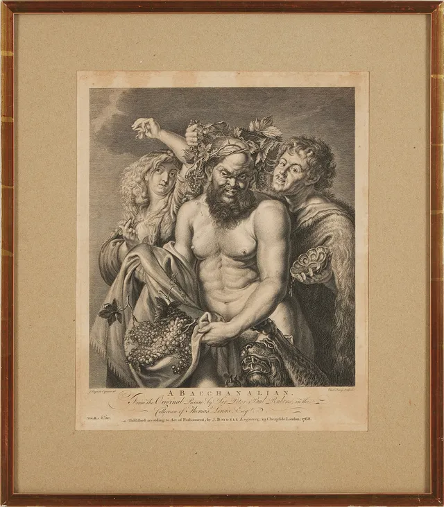 PETER PAUL RUBENS. Efter, "A Bacchanalian", J. Boydell, Engraver in Cheapside, Lomdon 1768.
