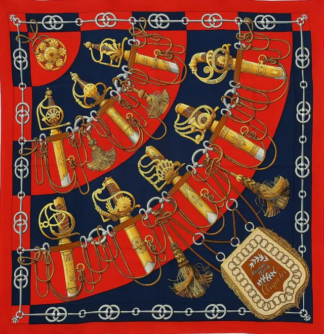 A silk scarf with motif “Cliquetis” by Julia Abadie. App. 90×90 cm.