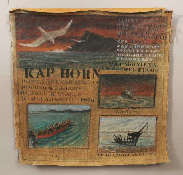 GÖSTA WERNER. Olja på segelduk, "Kap Horn" signerad, daterad 1976, fastspikad på en läkt.