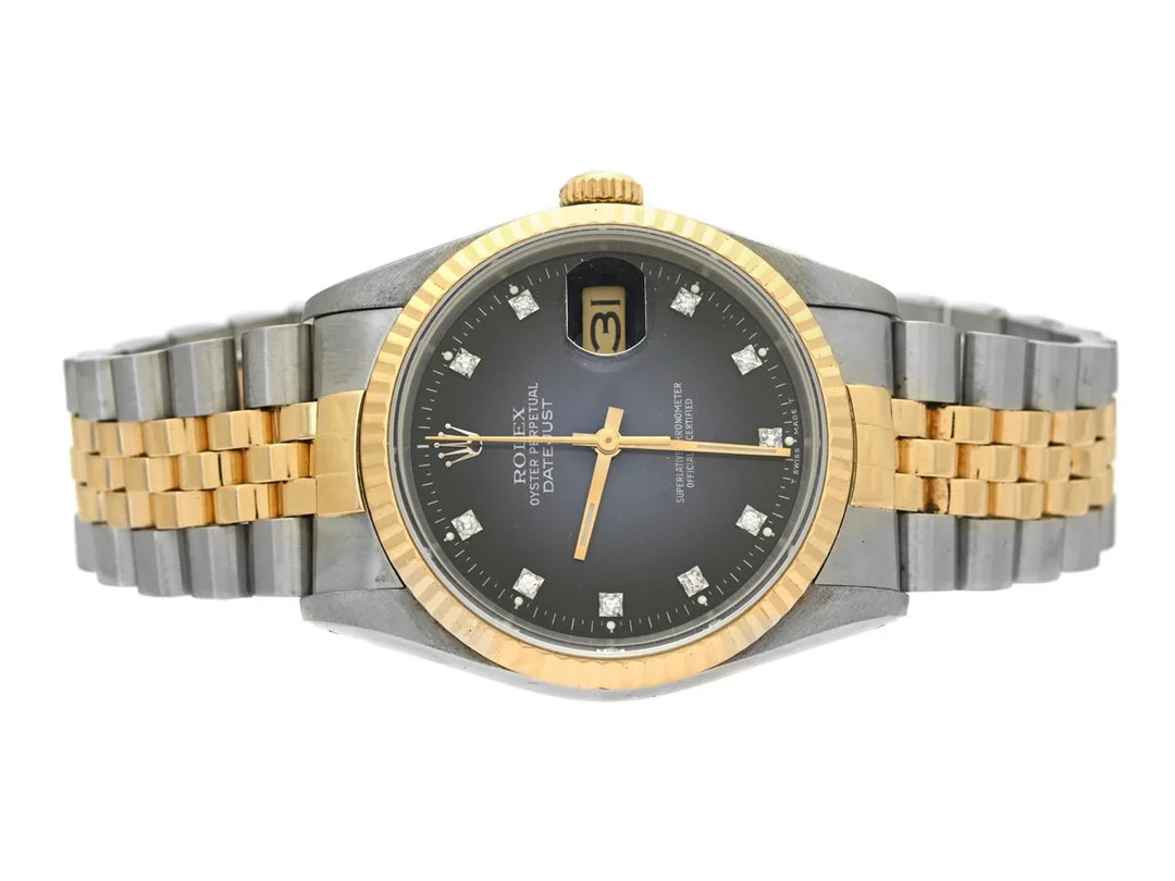 ROLEX, Oyster Perpetual, Datejust (T Swiss Made T), Chronometer, s.k. "Dégradé Diamond Dial", Ref nr. 16233, Serie nr. L913307, Cal 3135, Verk nr. 5207562, Boett nr. 16200, herrur, 36 mm, stål/guld, automatisk, safirglas, datum, diamanturtavla (10 st. 8/8), Jubileelänk, viklås, Ref nr. 62523H.18-N11/455 B, ca 1989, box, ytterkartong. — Klockor/Rolex — Kaplans