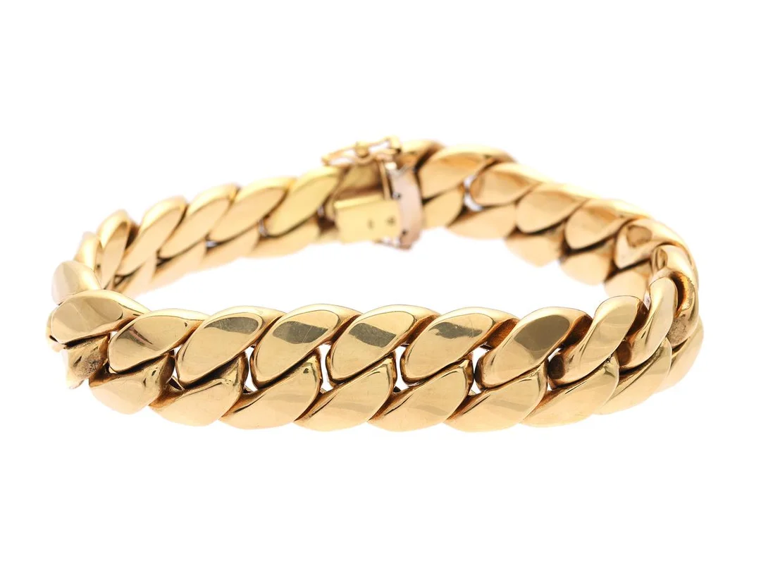 ARMBAND, 18K guld, ihålig pansarlänk, bredd 1,5 cm, längd 20 cm, vikt 37,5 g. — Smycken/Armband — Kaplans