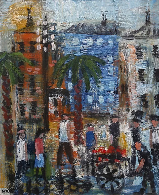 ESKIL NORDELL. "Blått hus, San Remo. Olja på pannå, signerad.