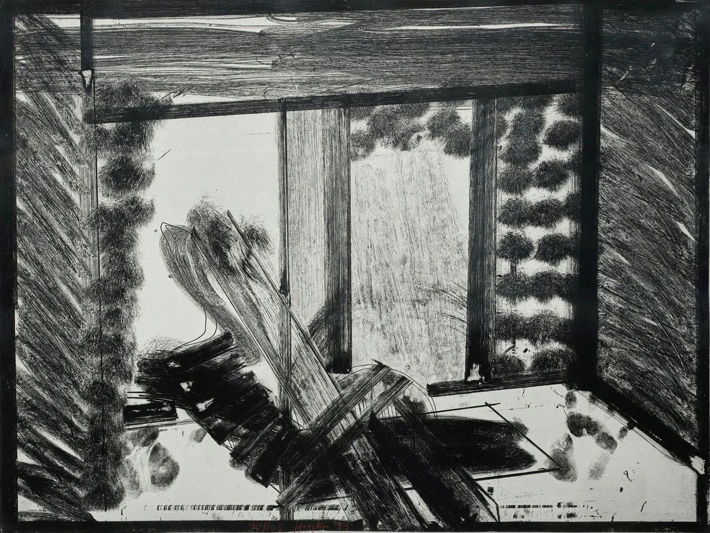 HOWARD HODGKIN (Storbritannien, 1932-2017). "Thinking Aloud in The Museum of Modern Art", signerad och daterad Hodgkin 79, numrerad 90/100, etsning. — Engravings & Prints — Crafoord Auktioner Stockholm