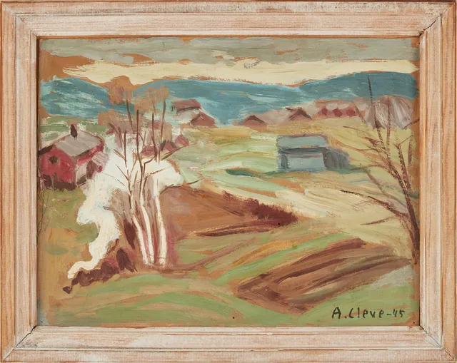 AGNES CLEVE. Landskap, olja på pannå, signerad A. Cleve, -45.