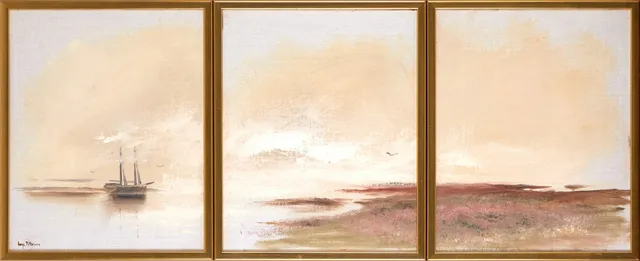 INGE PETTERSSON. Kustmotiv, triptyk, olja på duk, varav en med signatur.
