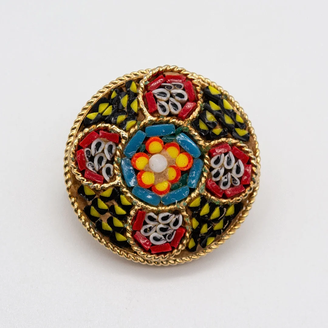 MILLEFIORI, MIKROMOSAIK, VINTAGE, VENEZIANISCHE BLUMENBROSCHE, HANDGEFERTIGT. — Brooches & Pendants — Kunst- und Auktionshaus Kleinhenz