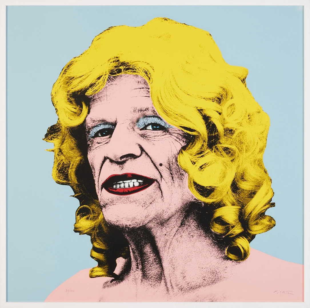 KJARTAN SLETTERMARK. "Självporträtt som Marilyn", signerad KjARTan, screentryck, numrerad 80/100. — Engravings & Prints — Stockholms Auktionsverk Magasin 5